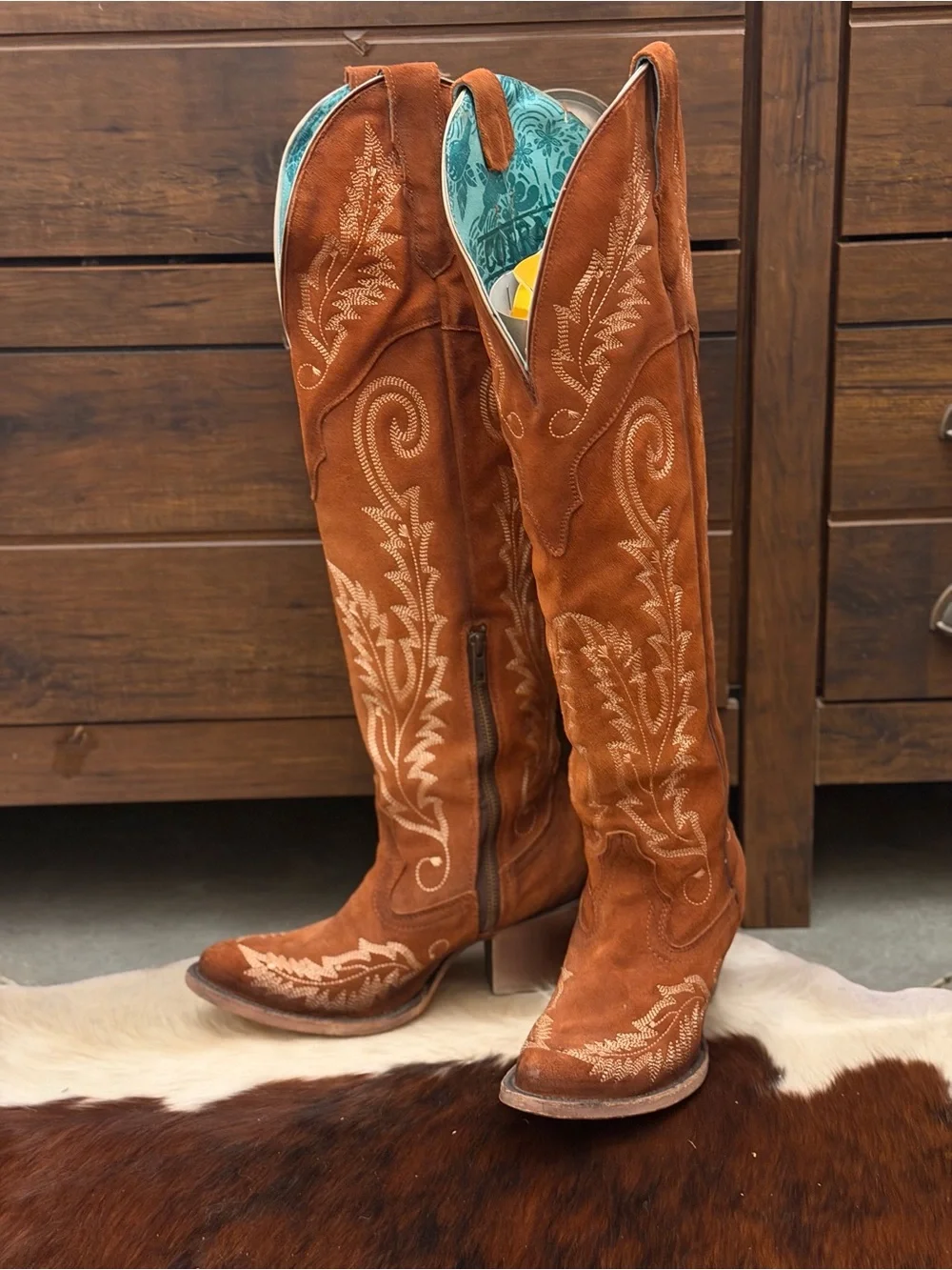 Corral Embroidered Knee High Brown Suede